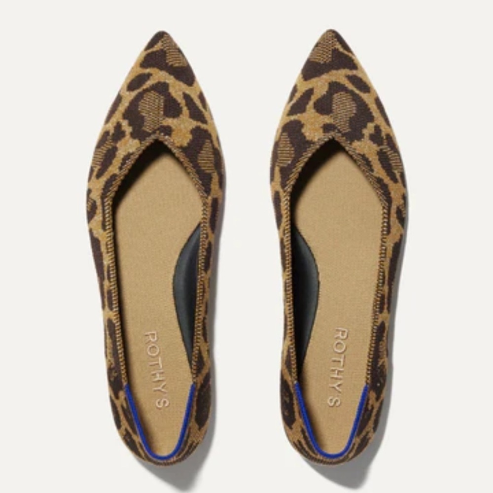 Like new! Rothy's The Point II Metallic Cat Leopard Print Flats - W/Original Box